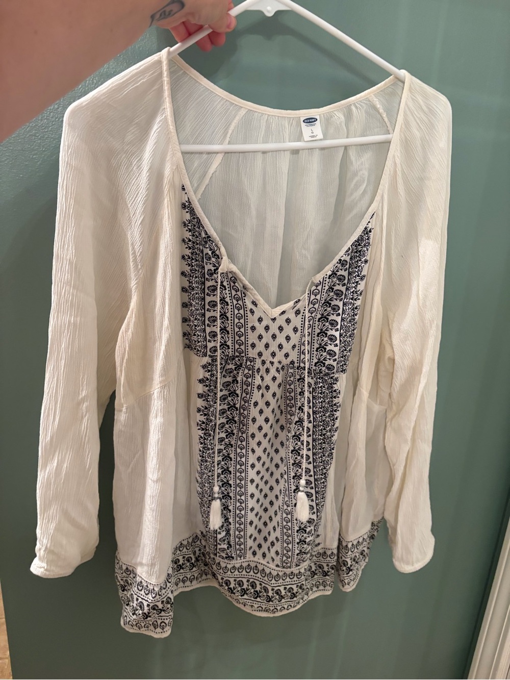 Old Navy Cream Boho Embroidered Peasant Blouse